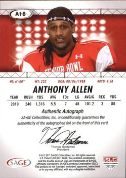 2011 SAGE HIT - Autographs #A18 Anthony Allen Back