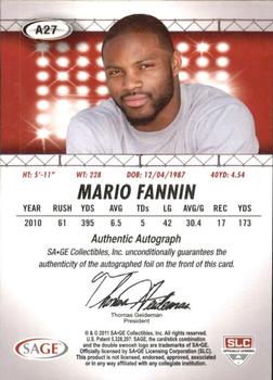 2011 SAGE HIT - Autographs #A27 Mario Fannin Back
