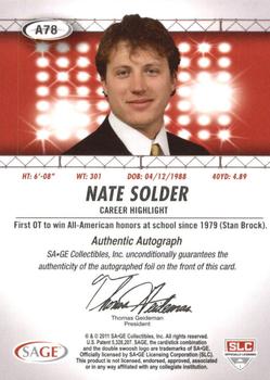 2011 SAGE HIT - Autographs #A78 Nate Solder Back