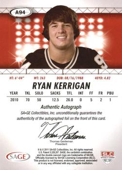 2011 SAGE HIT - Autographs #A94 Ryan Kerrigan Back