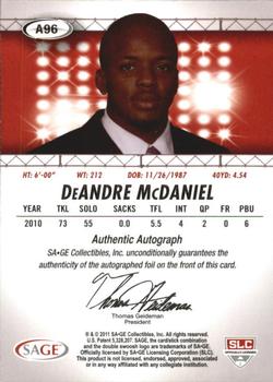 2011 SAGE HIT - Autographs #A96 DeAndre McDaniel Back