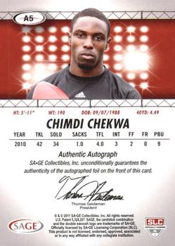 2011 SAGE HIT - Autographs Gold #5 Chimdi Chekwa Back