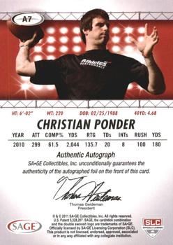 2011 SAGE HIT - Autographs Gold #7 Christian Ponder Back