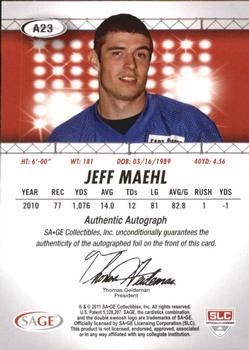 2011 SAGE HIT - Autographs Gold #23 Jeff Maehl Back