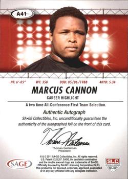 2011 SAGE HIT - Autographs Gold #41 Marcus Cannon Back