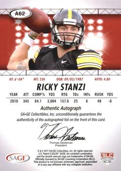 2011 SAGE HIT - Autographs Gold #62 Ricky Stanzi Back