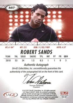 2011 SAGE HIT - Autographs Gold #67 Robert Sands Back
