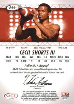 2011 SAGE HIT - Autographs Gold #69 Cecil Shorts III Back