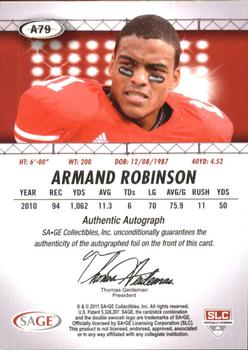 2011 SAGE HIT - Autographs Gold #79 Armand Robinson Back