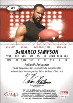 2011 SAGE HIT - Autographs Silver #A1 DeMarco Sampson Back