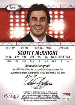 2011 SAGE HIT - Autographs Silver #A11 Scotty McKnight Back