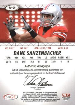 2011 SAGE HIT - Autographs Silver #A12 Dane Sanzenbacher Back