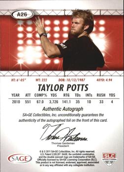 2011 SAGE HIT - Autographs Silver #A26 Taylor Potts Back