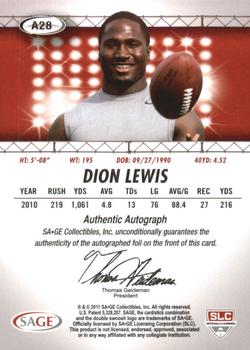 2011 SAGE HIT - Autographs Silver #A28 Dion Lewis Back