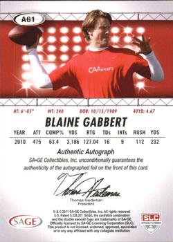2011 SAGE HIT - Autographs Silver #A61 Blaine Gabbert Back