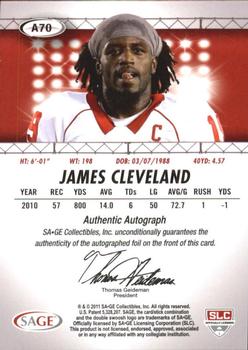 2011 SAGE HIT - Autographs Silver #A70 James Cleveland Back