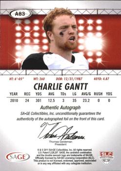 2011 SAGE HIT - Autographs Silver #A83 Charlie Gantt Back