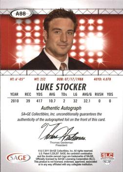 2011 SAGE HIT - Autographs Silver #A88 Luke Stocker Back