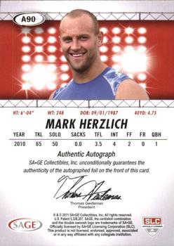2011 SAGE HIT - Autographs Silver #A90 Mark Herzlich Back