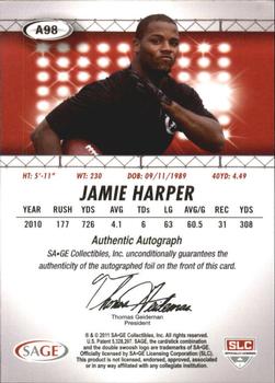 2011 SAGE HIT - Autographs Silver #A98 Jamie Harper Back