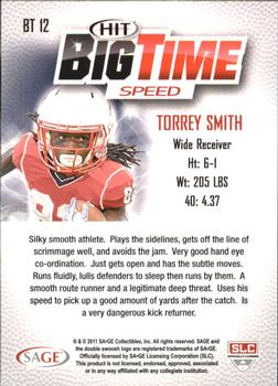2011 SAGE HIT - Big Time #BT12 Torrey Smith Back