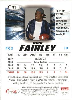 2011 SAGE HIT - Silver #39 Nick Fairley Back