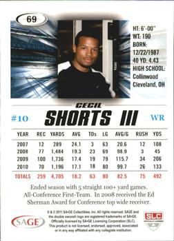 2011 SAGE HIT - Silver #69 Cecil Shorts III Back