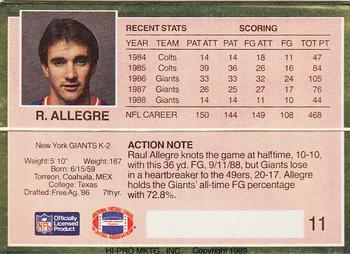 1989 Action Packed Test #11 Raul Allegre Back