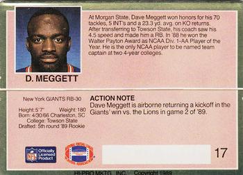 1989 Action Packed Test #17 Dave Meggett Back