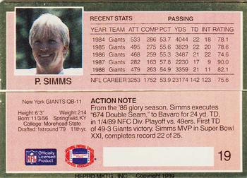 1989 Action Packed Test #19 Phil Simms Back