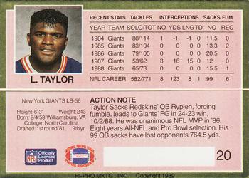1989 Action Packed Test #20 Lawrence Taylor Back