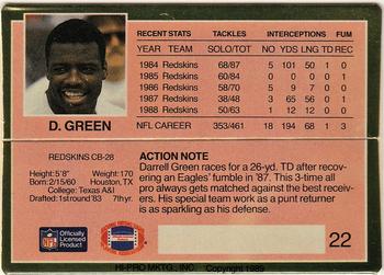 1989 Action Packed Test #22 Darrell Green Back