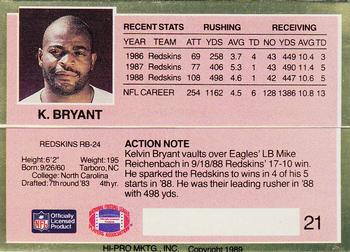 1989 Action Packed Test #21 Kelvin Bryant Back