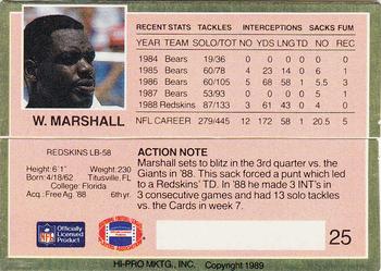1989 Action Packed Test #25 Wilber Marshall Back