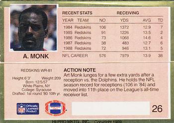 1989 Action Packed Test #26 Art Monk Back