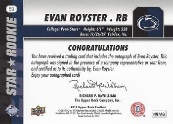2011 Upper Deck - Rookie Autographs #59 Evan Royster Back
