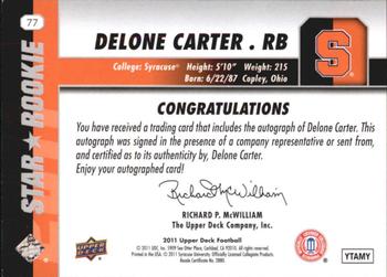 2011 Upper Deck - Rookie Autographs #77 Delone Carter Back