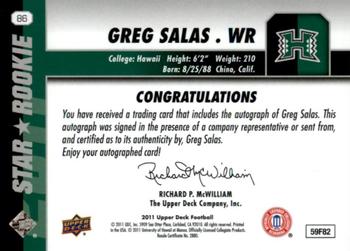 2011 Upper Deck - Rookie Autographs #86 Greg Salas Back