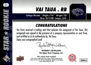2011 Upper Deck - Rookie Autographs #94 Vai Taua Back