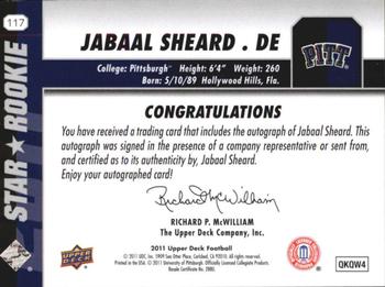 2011 Upper Deck - Rookie Autographs #117 Jabaal Sheard Back
