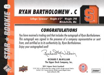 2011 Upper Deck - Rookie Autographs #145 Ryan Bartholomew Back