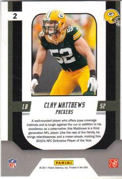 2011 Score - Complete Players #2 Clay Matthews Back