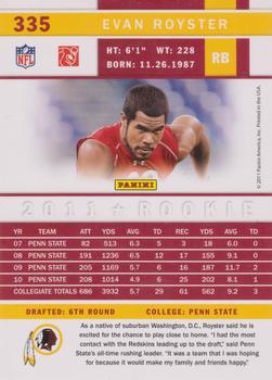 2011 Score - Gold Zone #335 Evan Royster Back