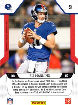 2011 Score - Millennium Men Scorecard #9 Eli Manning  Back