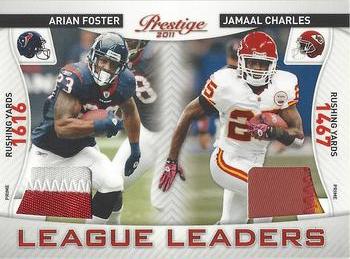 2011 Panini Prestige - League Leaders Materials Prime #5 Arian Foster / Jamaal Charles Front