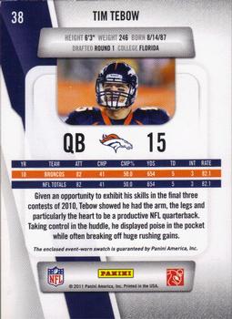 2011 Panini Prestige - Rookie Review Materials #38 Tim Tebow Back