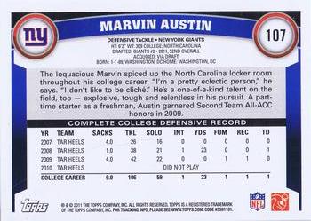 2011 Topps #107 Marvin Austin Back