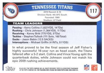 2011 Topps #117 Tennessee Titans Back