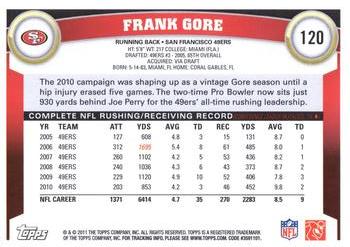 2011 Topps #120 Frank Gore Back