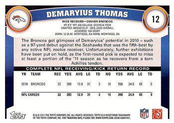2011 Topps #12 Demaryius Thomas Back